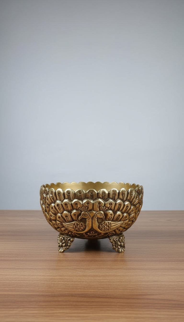 Brass Antique Finish peacock Feather design bowl 5 inches width for sweets/ snacks/ gift item